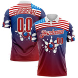 Custom Blue Red-White Bowling American Flag Gradient Performance Polo Shirt