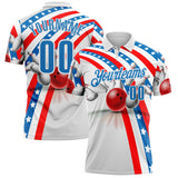 Custom White Blue-Red Bowling Strike American Flag Performance Polo Shirt