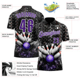 Custom Black Purple-White Bowling Strike Sparkle Performance Polo Shirt