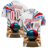 Custom White-Red Bowling Strike American Flag Performance Polo Shirt