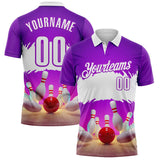 Custom Purple-White Bowling Strike Hitting Performance Polo Shirt