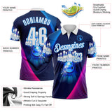 Custom Navy White Hot Pink-Blue Bowling Neon Performance Polo Shirt
