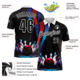Custom Black Red Blue-White Bowling Strike American Inspired Performance Polo Shirt