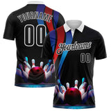 Custom Black Red Blue-White Bowling Strike American Inspired Performance Polo Shirt