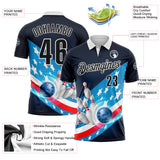 Custom Navy Black Blue Red-White Bowling Strike American Flag Performance Polo Shirt