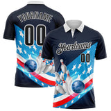 Custom Navy Black Blue Red-White Bowling Strike American Flag Performance Polo Shirt