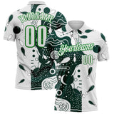 Custom White Green-Grass Green Bowling Abstract Performance Polo Shirt