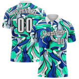 Custom Blue White Green-Black Bowling Fluid Liquid Performance Polo Shirt