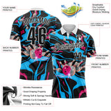 Custom Black Blue Red-White Bowling Strike Fluid Liquid Performance Polo Shirt