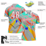 Custom Gray White Green Yellow-Red Bowling Fluid Liquid Performance Polo Shirt