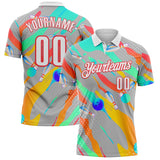 Custom Gray White Green Yellow-Red Bowling Fluid Liquid Performance Polo Shirt
