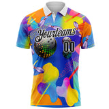 Custom Purple Black-White Bowling Neon Color Splash Performance Polo Shirt