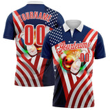 Custom Blue Red-White Bowling Strike American Flag Performance Polo Shirt