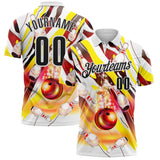 Custom White Black-Yellow Bowling Strike Colorful Performance Polo Shirt