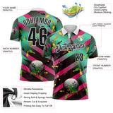 Custom Green Black Hot Pink-White Bowling Disco Neon Strip Performance Polo Shirt