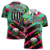 Custom Green Black Hot Pink-White Bowling Disco Neon Strip Performance Polo Shirt