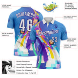 Custom Blue White-Dark Purple Bowling Disco Neon Geometric Performance Polo Shirt