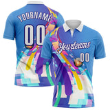 Custom Blue White-Dark Purple Bowling Disco Neon Geometric Performance Polo Shirt