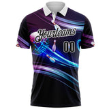 Custom Purple Black Blue-White Bowling Disco Neon Performance Polo Shirt