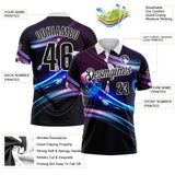 Custom Purple Black Blue-White Bowling Disco Neon Performance Polo Shirt