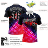 Custom Navy Black Red-White Bowling Strike American Inspired Performance Polo Shirt