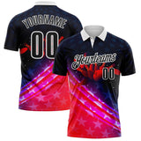 Custom Navy Black Red-White Bowling Strike American Inspired Performance Polo Shirt
