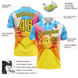 Custom Blue Yellow-Black Bowling Strike Colorful Geometric Performance Polo Shirt