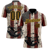 Custom Cream Black Red-Gold USA Flag Bow And Arrow Archery Performance Polo Shirt