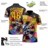 Custom Black-Yellow Darts Chromatic Splash Skull Dartboard Performance Polo Shirt