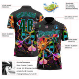 Custom Black Green-Sky Blue Darts Chromatic Skull Dartboard Performance Polo Shirt