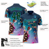 Custom Blue Green-Sky Blue Darts Flora Lotus Dartboard Splash Performance Polo Shirt