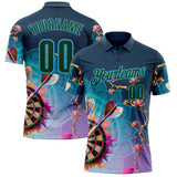 Custom Blue Green-Sky Blue Darts Flora Lotus Dartboard Splash Performance Polo Shirt