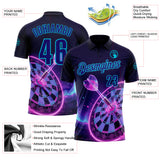 Custom Blue Dark Purple-Lakes Blue Darts Cyberpunk Dartboard Performance Polo Shirt