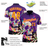 Custom Purple Yellow-Deep Pink Darts Chromatic Splash Skull Dartboard Performance Polo Shirt