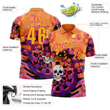 Custom Orange Yellow-Deep Pink Darts Flora Skull Dartboard Performance Polo Shirt