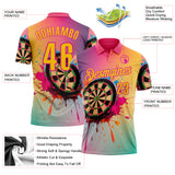 Custom Deep Pink-Yellow Darts Chromatic Splash Gradient Dartboard Performance Polo Shirt