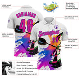 Custom White Deep Pink-Purple Darts Chromatic Splash Dartboard Performance Polo Shirt