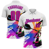 Custom White Deep Pink-Purple Darts Chromatic Splash Dartboard Performance Polo Shirt