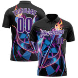 Custom Black Purple-White Darts Flame Dartboard Performance Polo Shirt