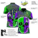 Custom Green Dark Purple-Neon Green Darts Two Tone Skull Dartboard Performance Polo Shirt