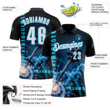 Custom Navy White-Sky Blue Darts Cyberpunk Dartboard Performance Polo Shirt