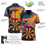 Custom Navy Yellow-Deep Pink Darts Chromatic Splash Dartboard Performance Polo Shirt