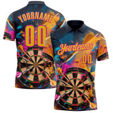 Custom Navy Yellow-Deep Pink Darts Chromatic Splash Dartboard Performance Polo Shirt