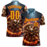 Custom Blue Yellow-Red Darts Leopard Flame Skull Dartboard Performance Polo Shirt