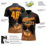 Custom Black Yellow-Red Darts Hourglass Flame Skull Dartboard Performance Polo Shirt
