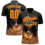 Custom Black Yellow-Red Darts Hourglass Flame Skull Dartboard Performance Polo Shirt