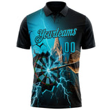 Custom Black-Lakes Blue Darts Lightning Dartboard Performance Polo Shirt