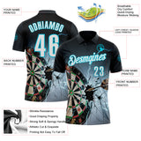 Custom Black White-Lakes Blue Darts Lightning Dartboard Performance Polo Shirt