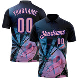 Custom Black Light Pink-Dark Purple Darts Pink Ribbon Breast Cancer Awareness Dartboard Performance Polo Shirt