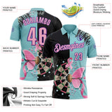 Custom Ice Blue Light Pink Black-Purple Darts Pink Ribbon Breast Cancer Awareness Dartboard Performance Polo Shirt
